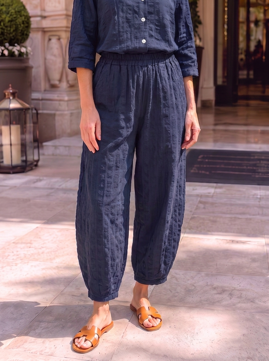“FLORENTINE Collection” Textured  Check Trousers navy