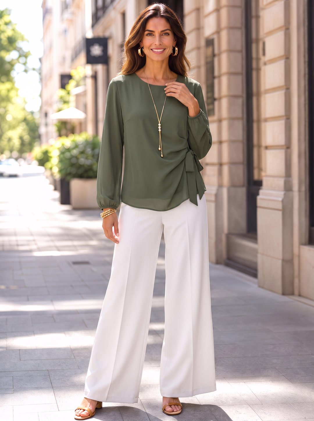 “TESSA” Side-Tie Blouse khaki green