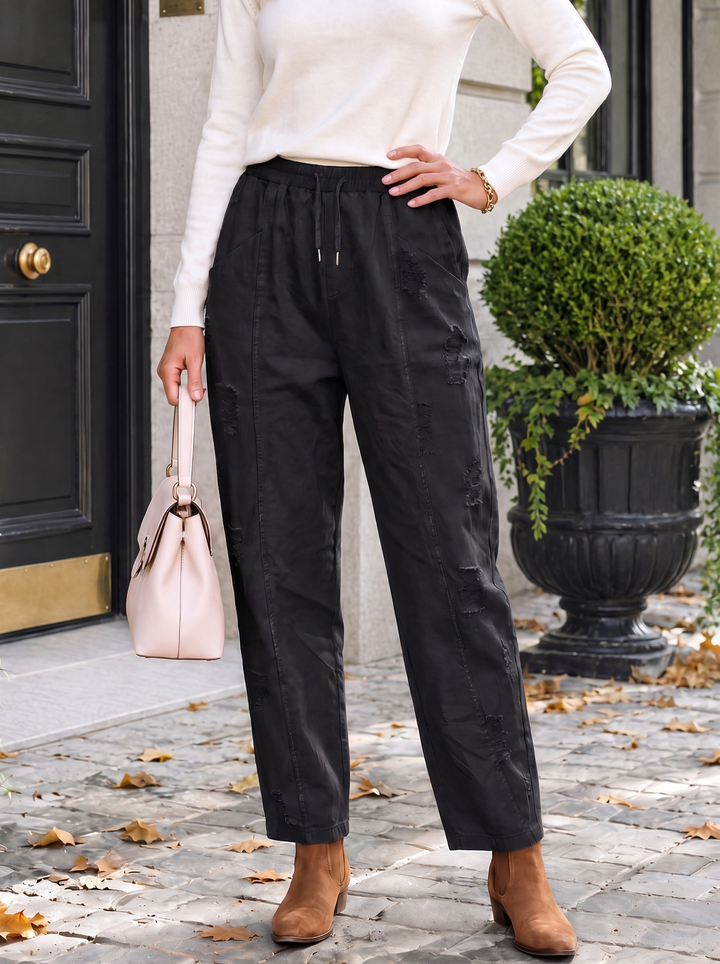 “MILLIE” Italian Distressed Barrel Jeans BLACK