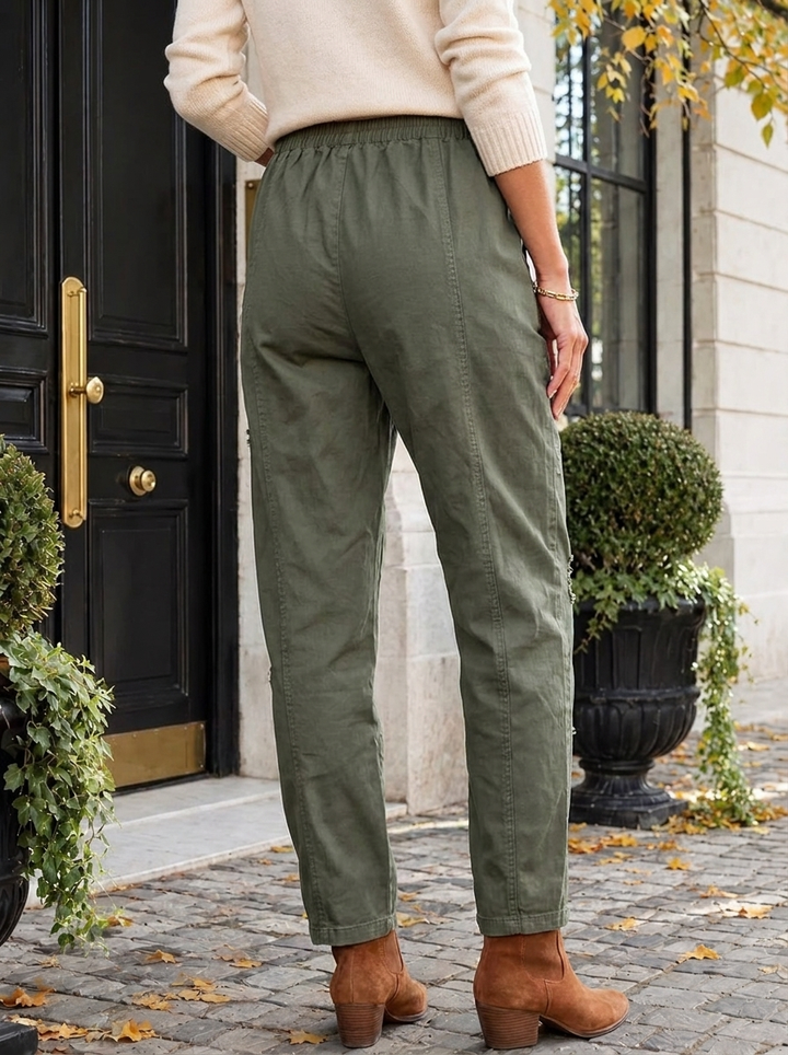 “MILLIE” Italian Distressed Barrel Jeans KHAKI GREEN 