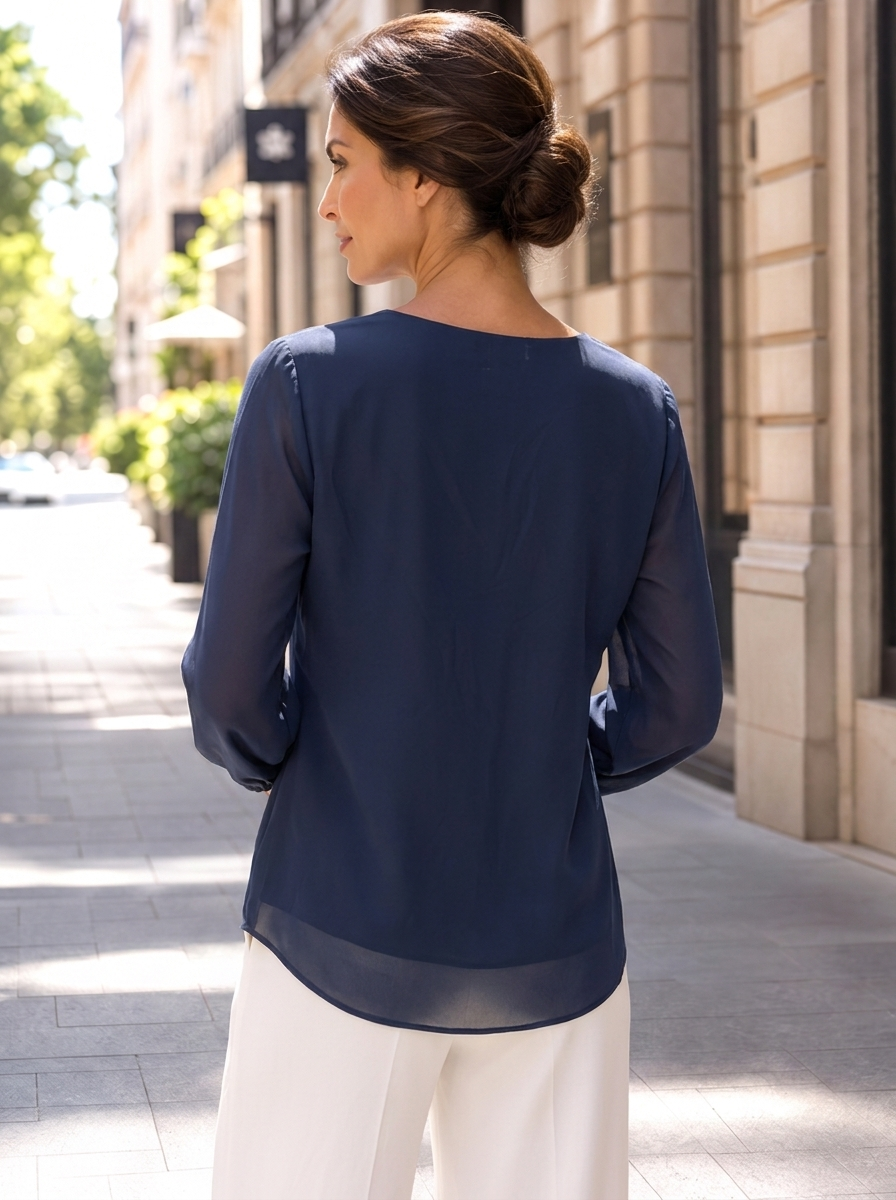 “TESSA” Side-Tie Blouse navy