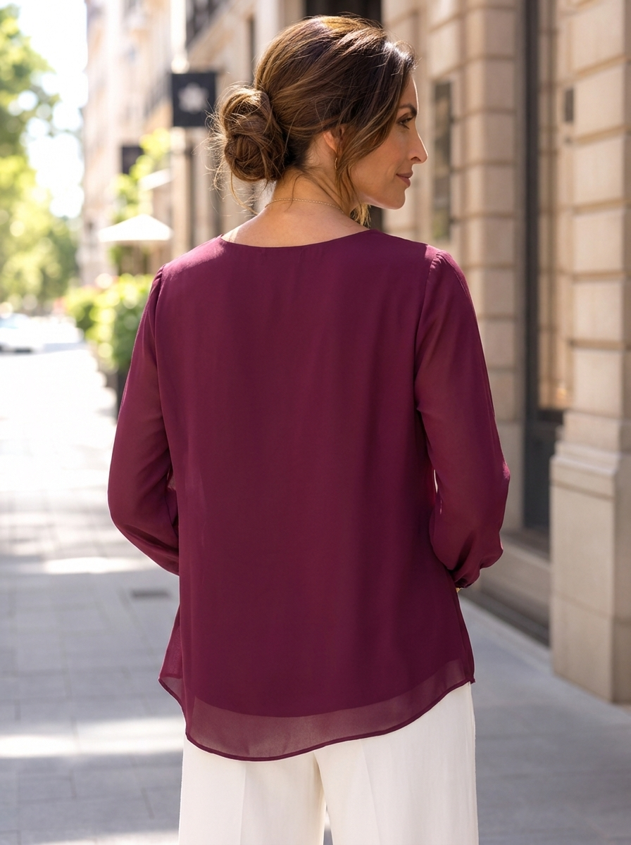 “TESSA” Side-Tie Blouse burgundy