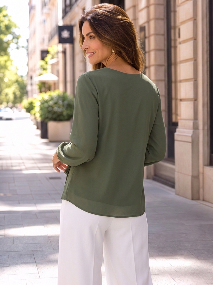 “TESSA” Side-Tie Blouse khaki green