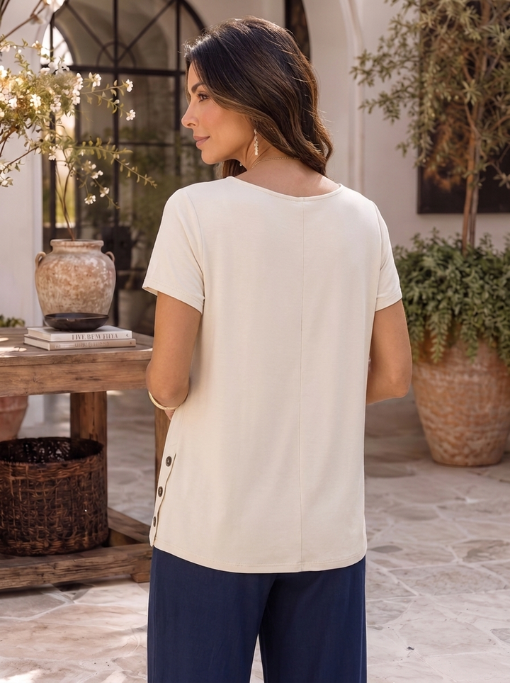 “CIARA” Button Detail Jersey Top cream