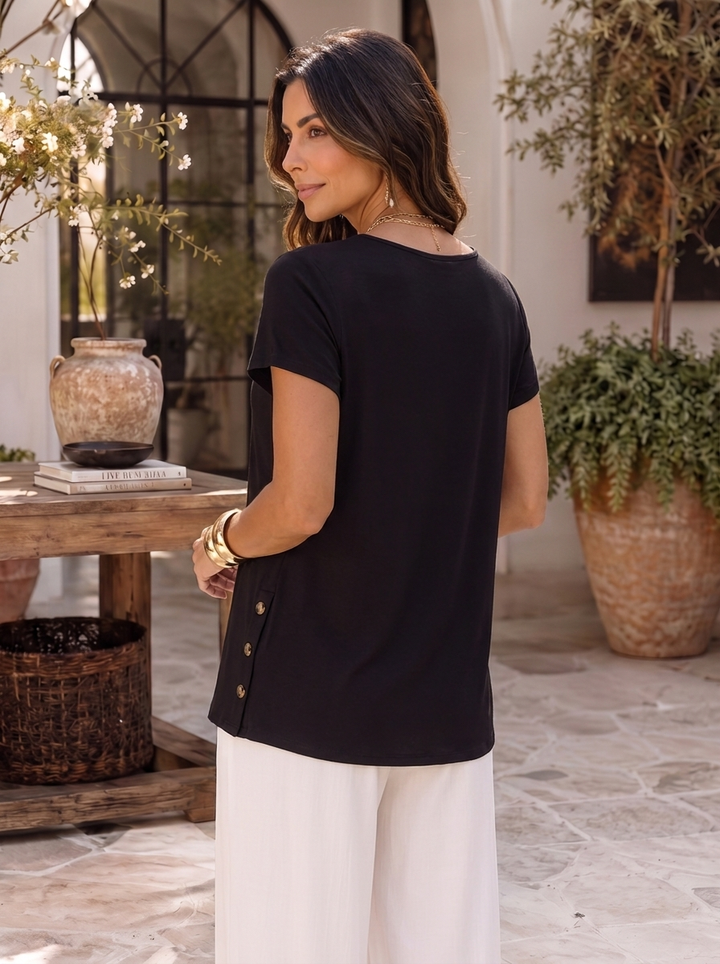 “CIARA” Button Detail Jersey Top black