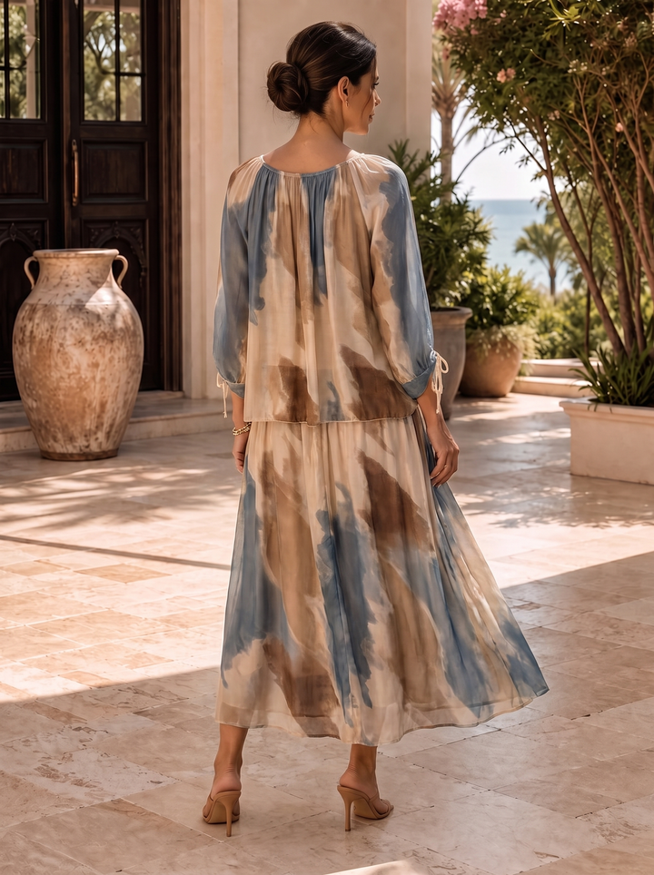 “NAOMI” Watercolour Print Layered Maxi Dress