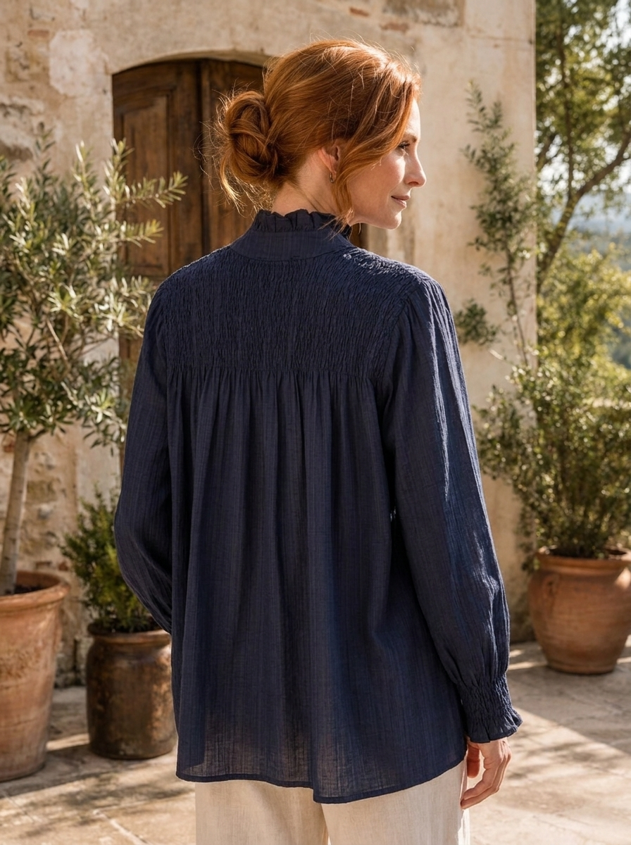 “ELIOSE” Romantic Fine Pintuck Detail Blouse 