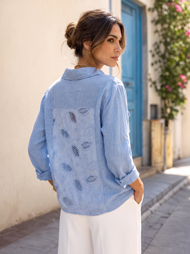 “RORY” Lace Panel Linen Utility Short / Jacket sky blue