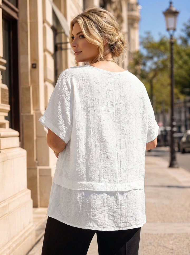 “BETHANY” Relaxed Fit Textured Blouse white