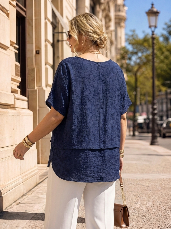 “BETHANY” Relaxed Fit Textured Blouse navy