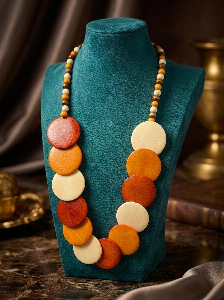 “PALERMO” Disc Statement Necklace
amber and ivory