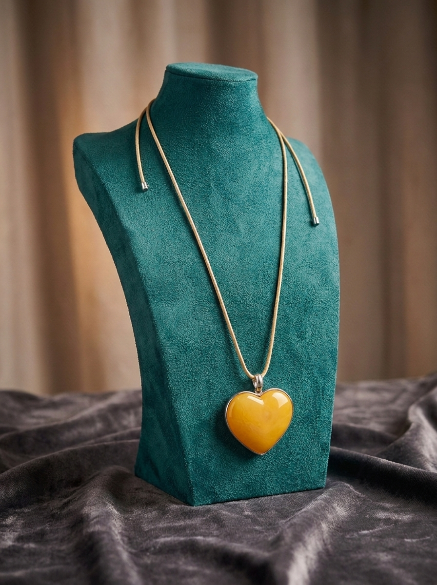 THE “AMOUR” Heart Pendant Necklace  gold mustard