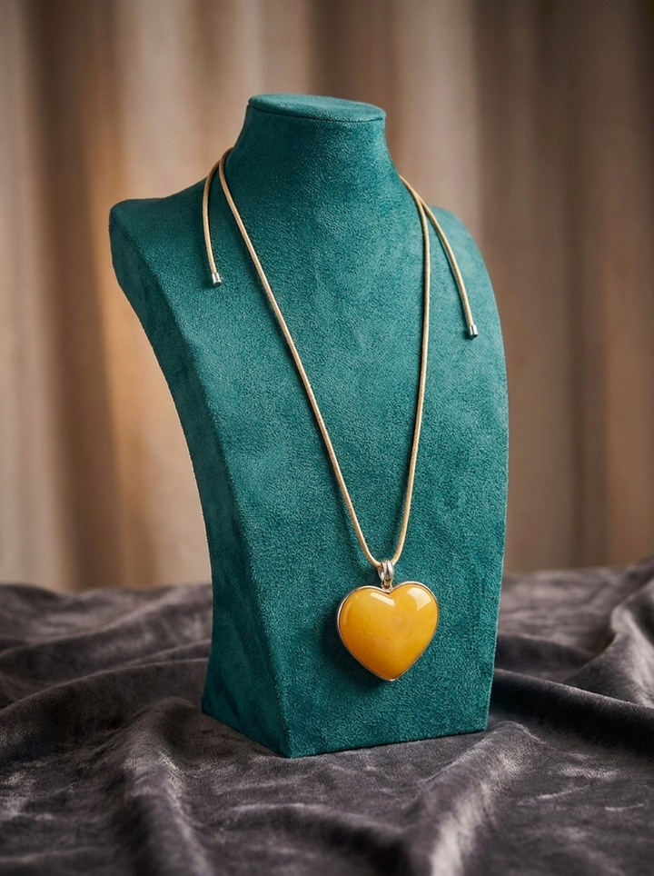THE “AMOUR” Heart Pendant Necklace  gold mustard