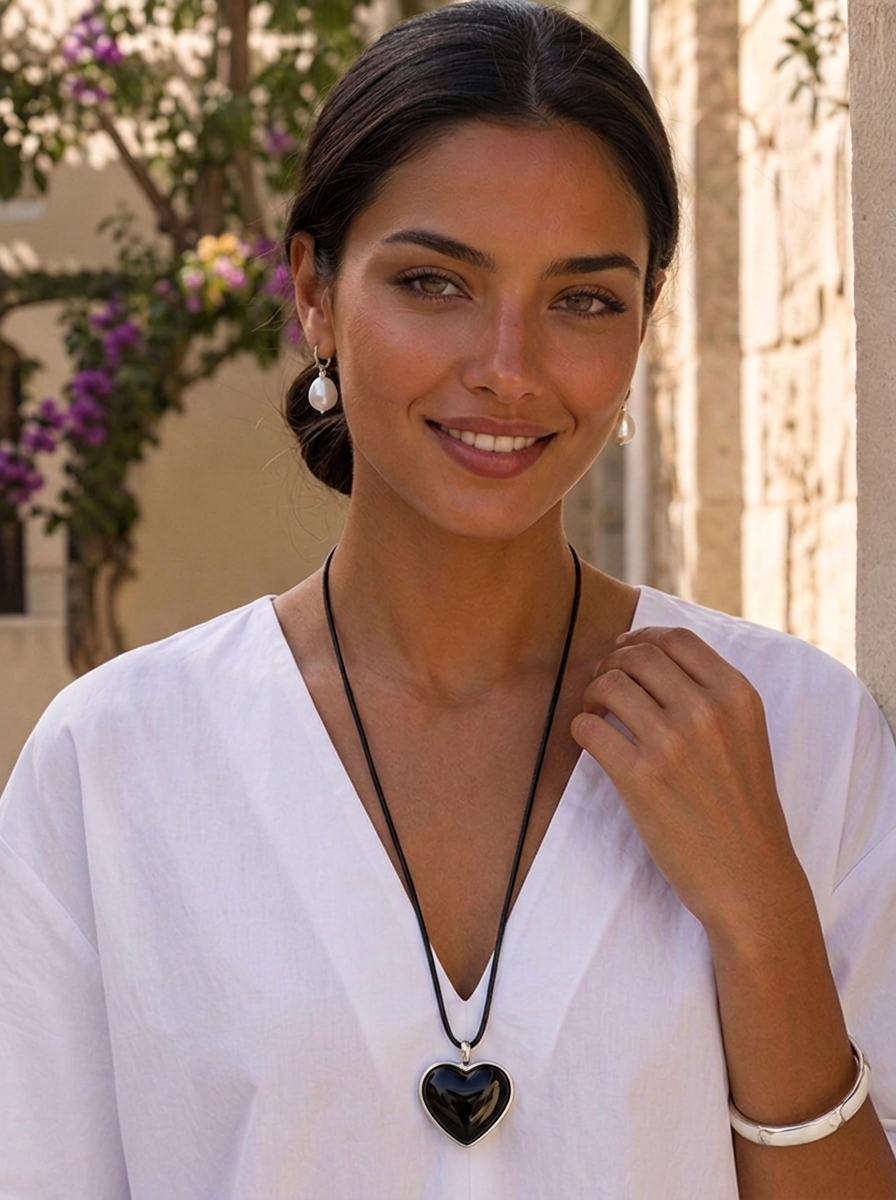 THE “AMOUR” Heart Pendant Necklace black