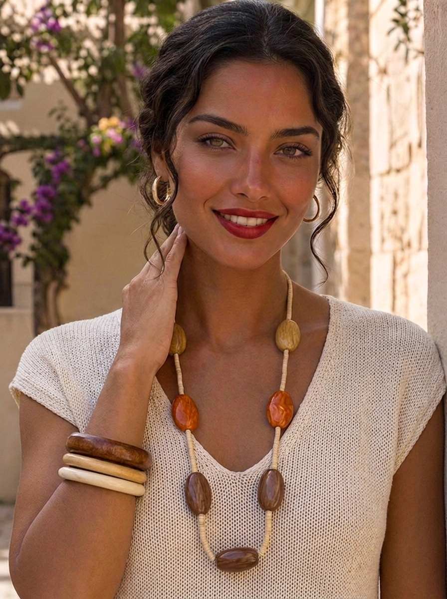 “AMARA” Long Statement Necklace toffee & Amber