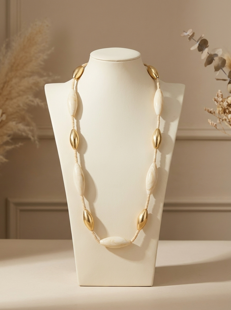 “SERENA” Long Statement Necklace gold ivory