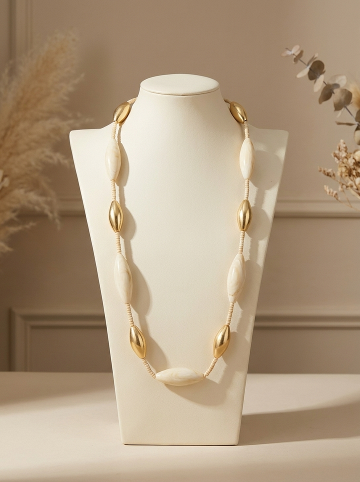 “SERENA” Long Statement Necklace gold ivory