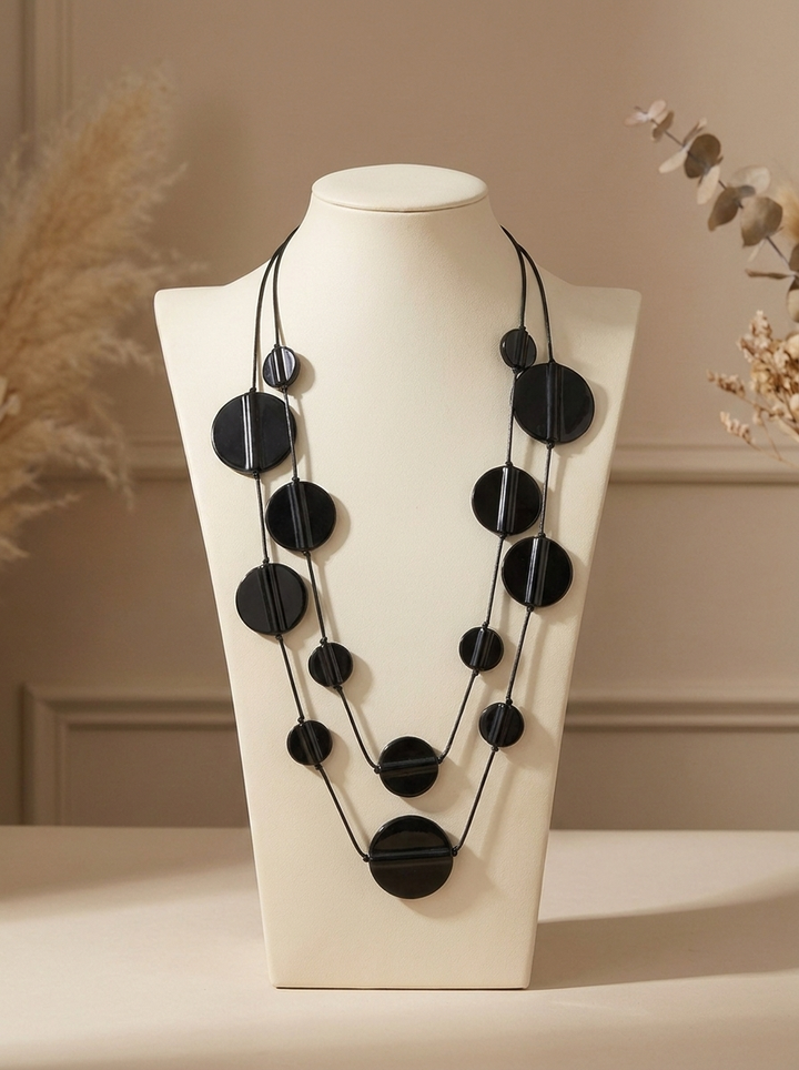 “GENEVA” Layered Statement Necklace black