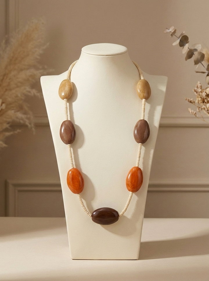 “AMARA” Long Statement Necklace toffee & Amber