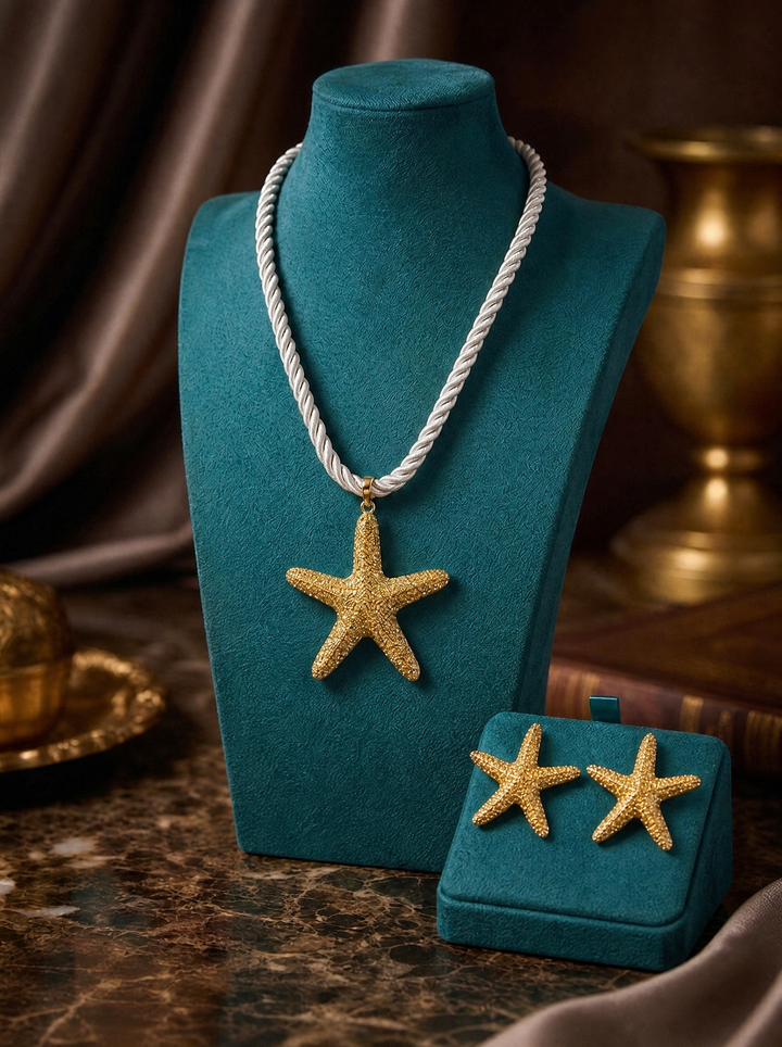 “IBIZA” Short Starfish Necklace & Earing Set gold