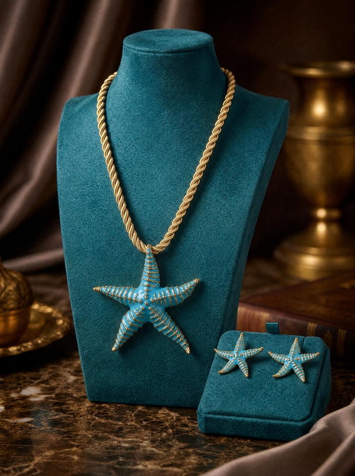 “IBIZA” Short Starfish Necklace & Earing Set turquoise