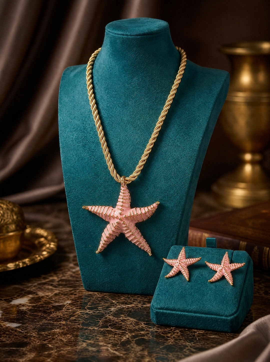 “IBIZA” Short Starfish Necklace & Earing Set pink