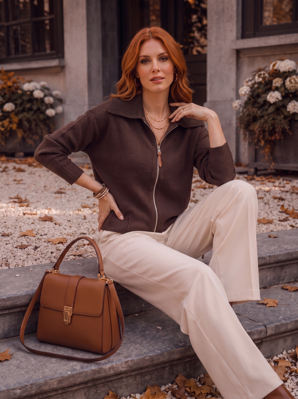 “RONNIE” Premium Zip-Through Knit Jacket/Cardigan chocolate brown