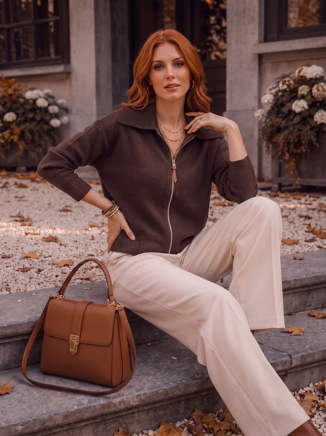 “RONNIE” Premium Zip-Through Knit Jacket/Cardigan chocolate brown