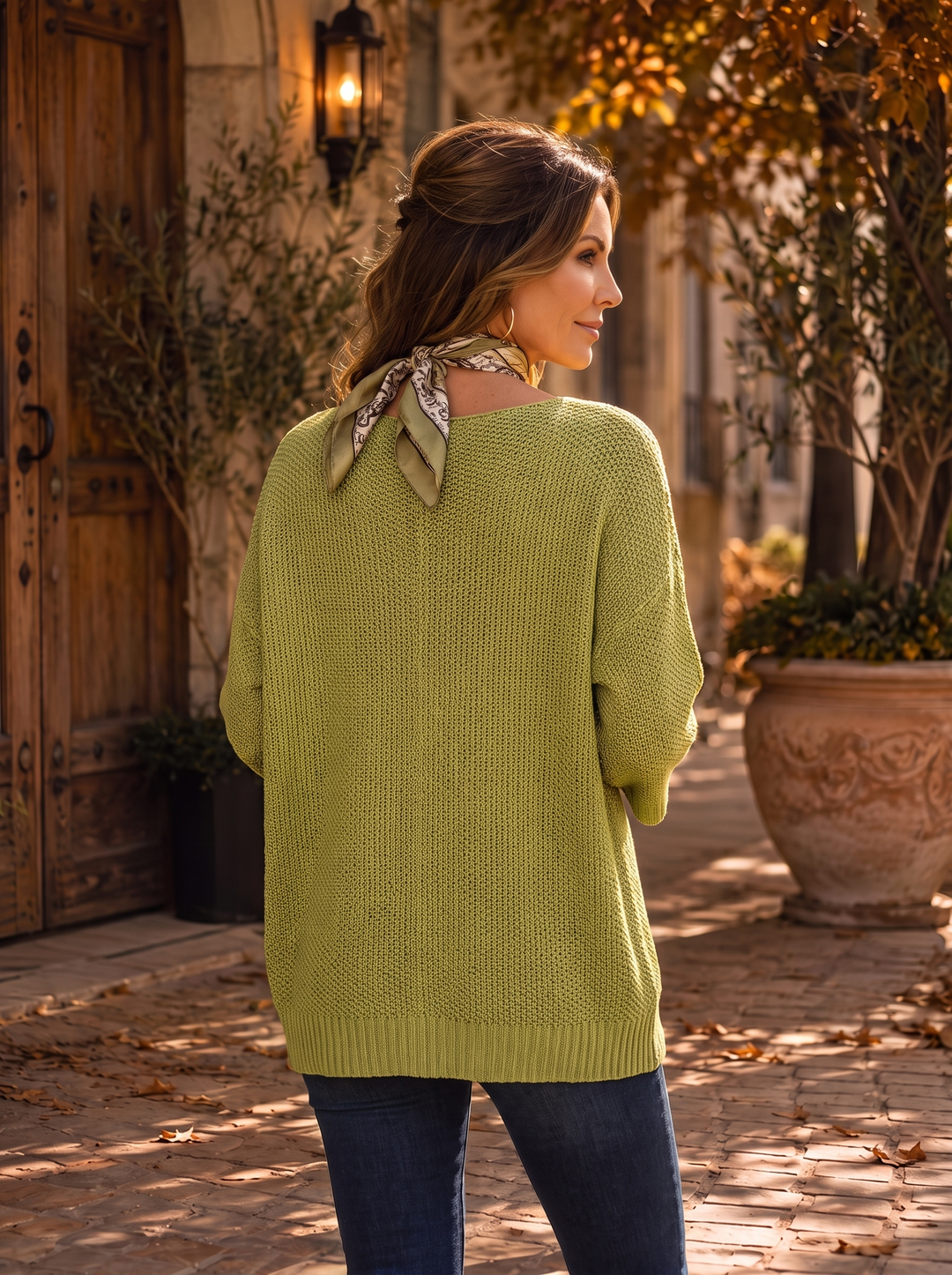 “NATASHA” V-Neck Fine Knit Top lime green