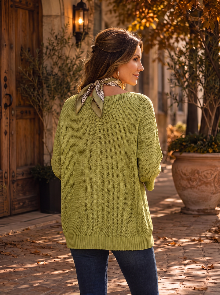 “NATASHA” V-Neck Fine Knit Top lime green