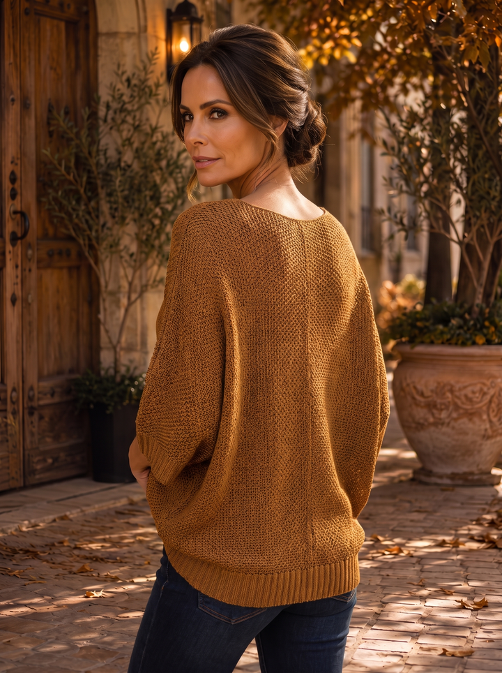 “NATASHA” V-Neck Fine Knit Top brown