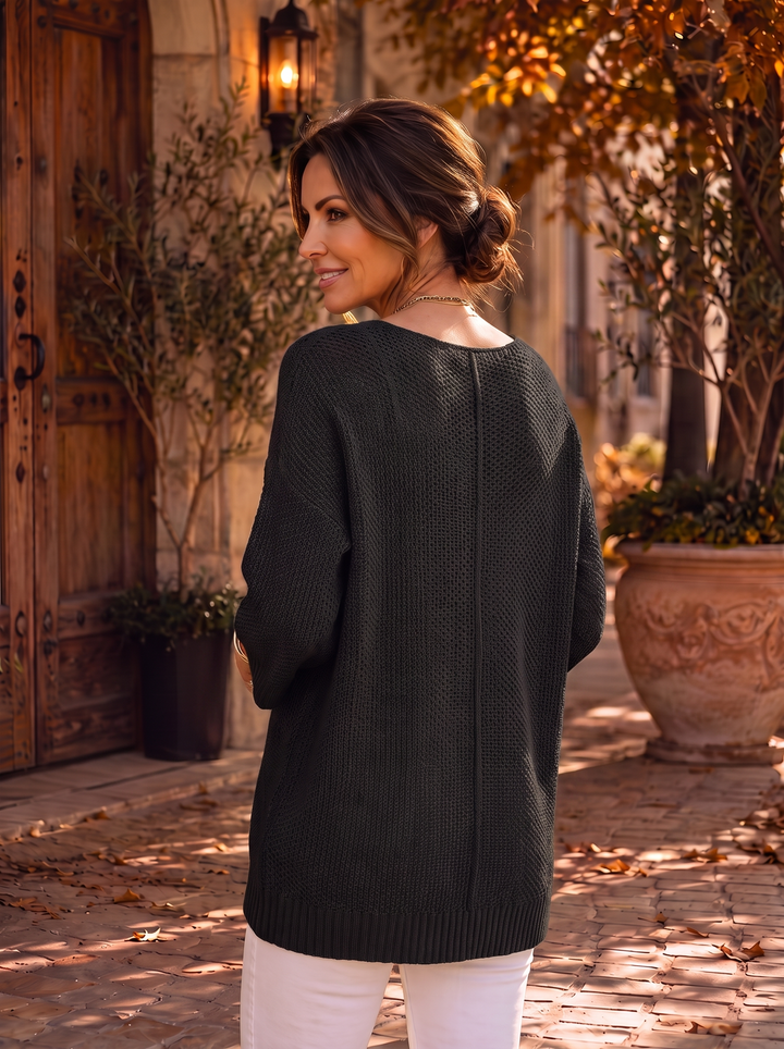 “NATASHA” V-Neck Fine Knit Top black