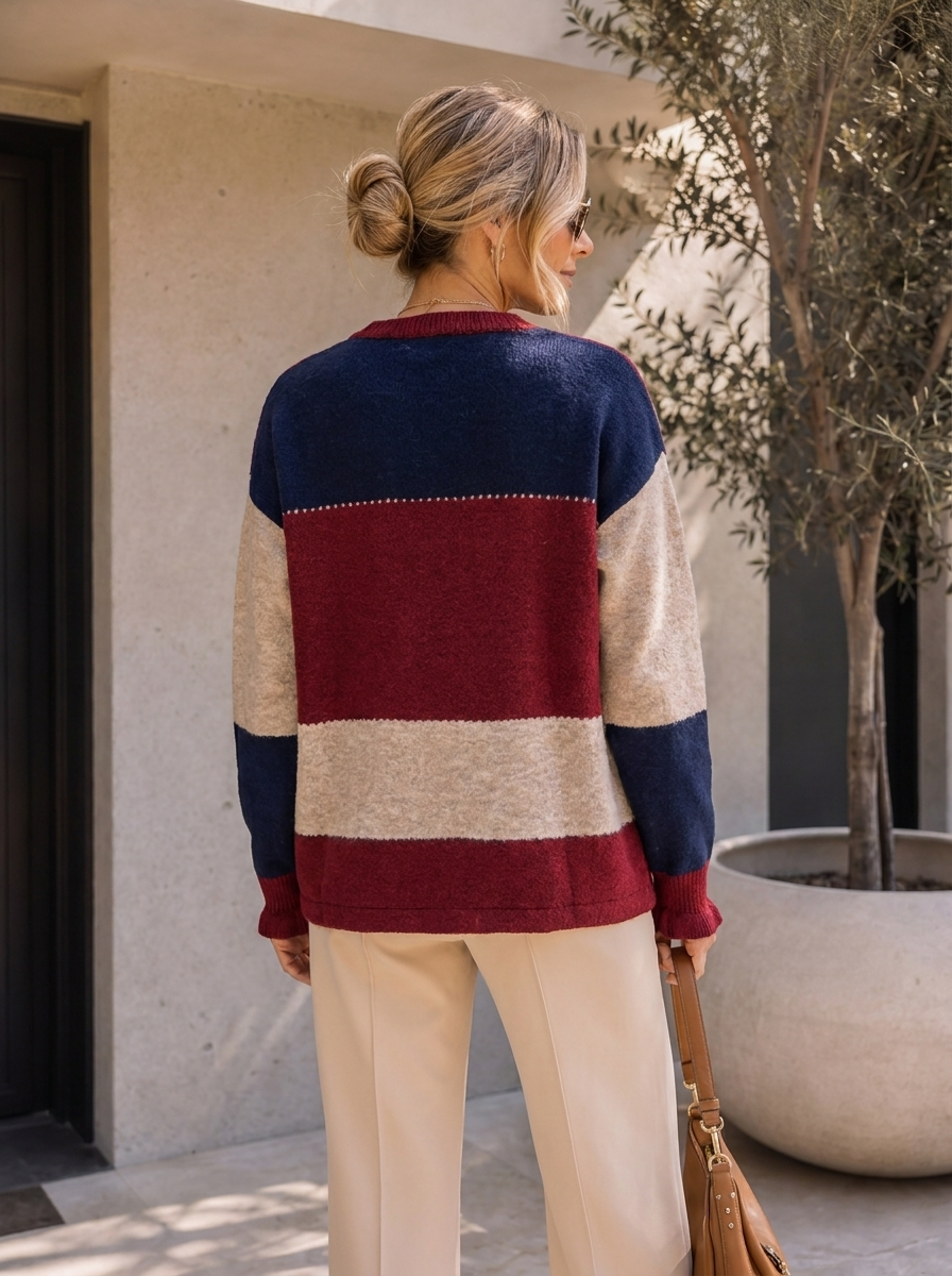 “LINDSAY”  Colour Block Knit Jumper Burgundy