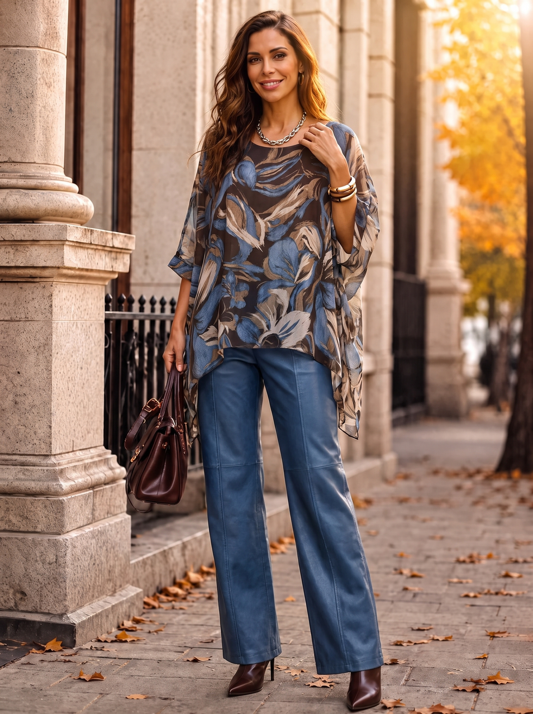 “SYDNEY” Abstract Floral Blouse denim blue