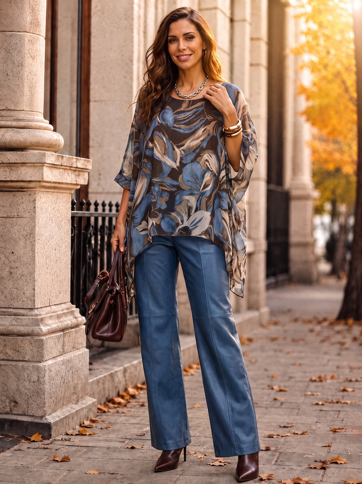 “SYDNEY” Abstract Floral Blouse denim blue
