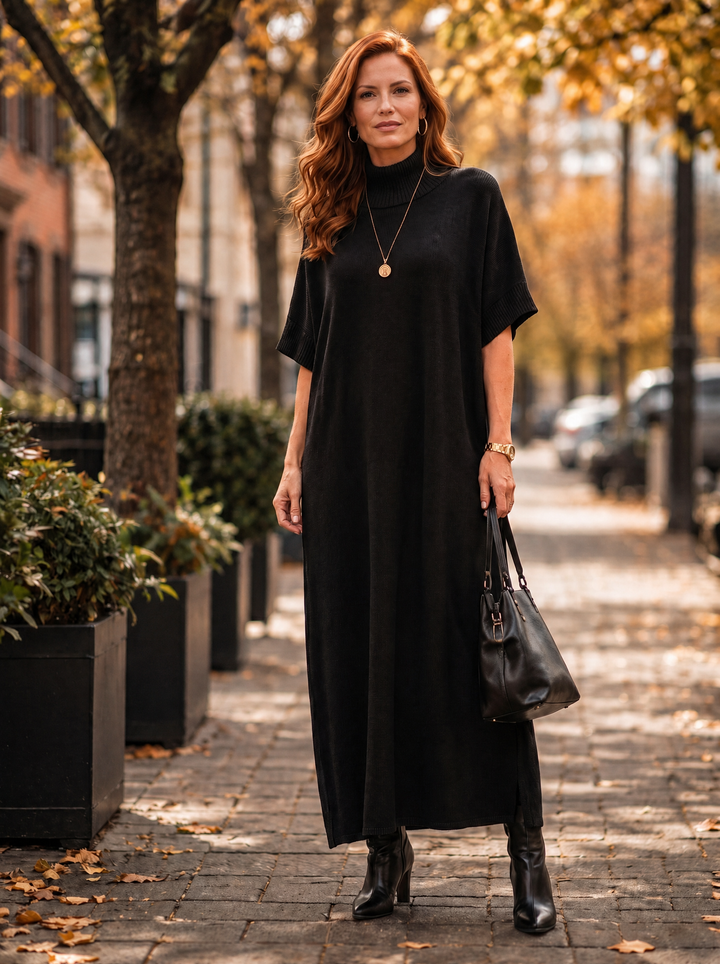 “ELIZA” Luxe Soft Knit Turtle Neck Maxi Dress black