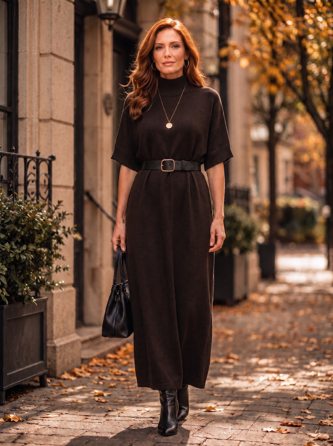 “ELIZA” Luxe Soft Knit Turtle Neck Maxi Dress brown