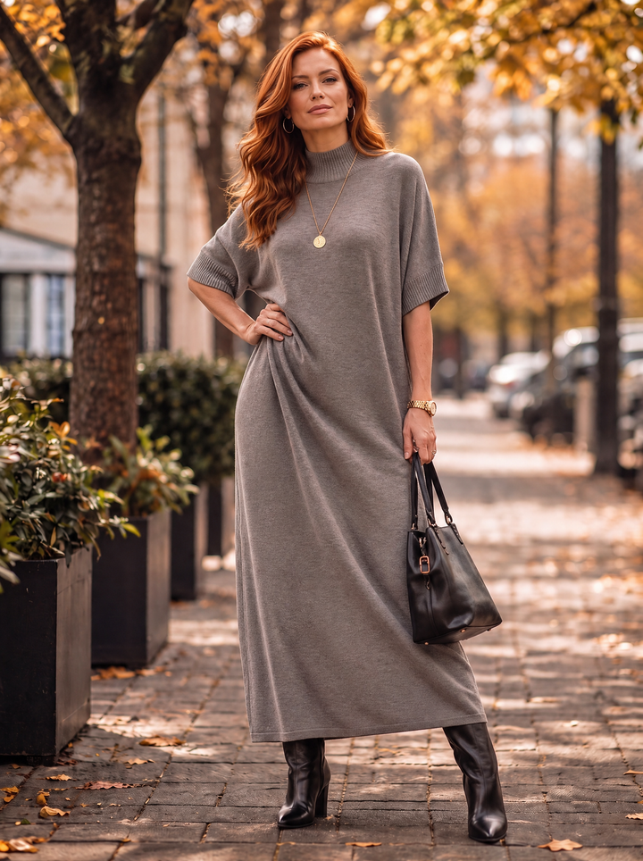 “ELIZA” Luxe Soft Knit Turtle Neck Maxi Dress mocha