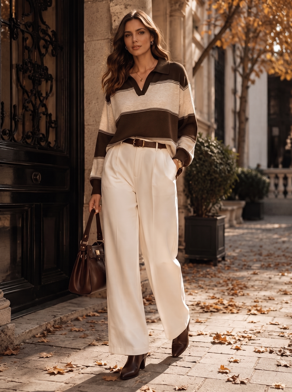 “CASEY” Striped Collared Knit chocolate