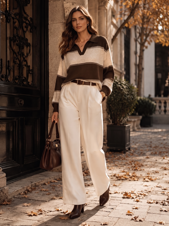 “CASEY” Striped Collared Knit chocolate