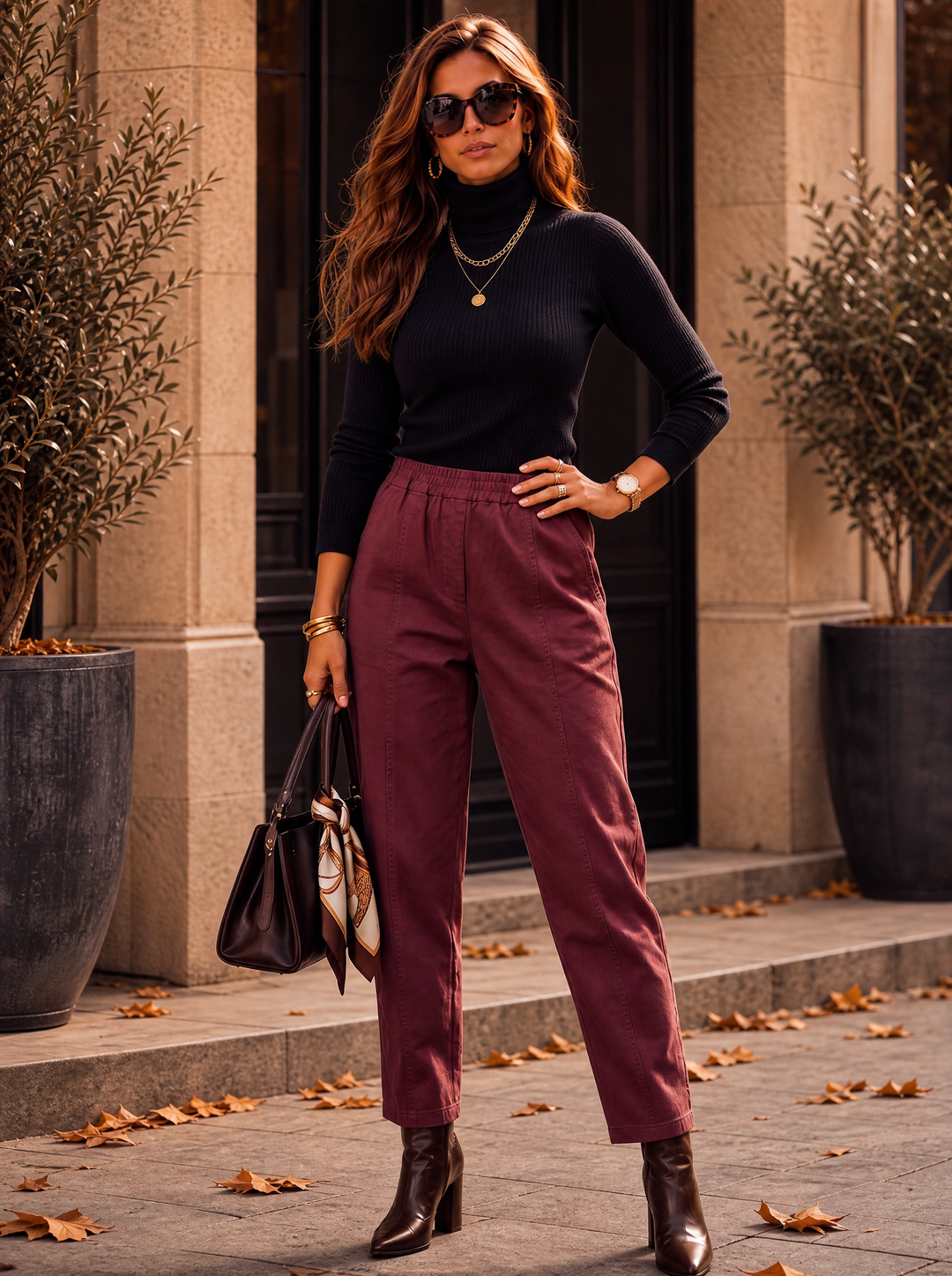 "MARTA” Relaxed Fit Acid Wash Trouser burgundy