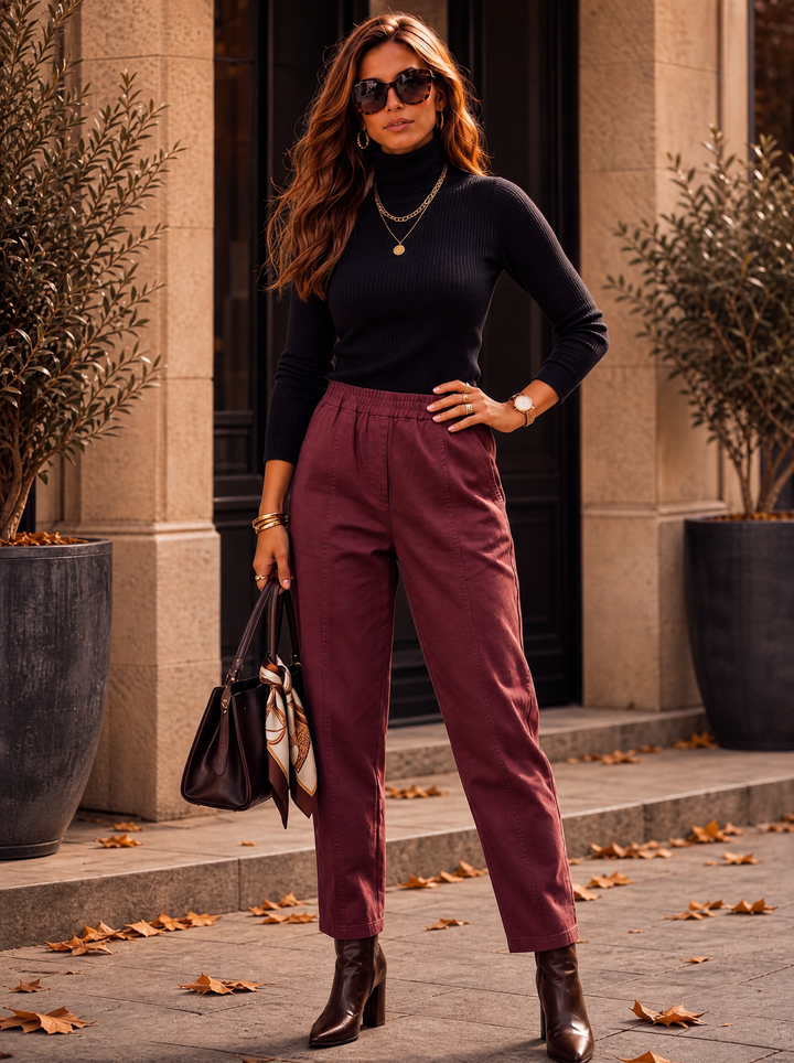 "MARTA” Relaxed Fit Acid Wash Trouser burgundy