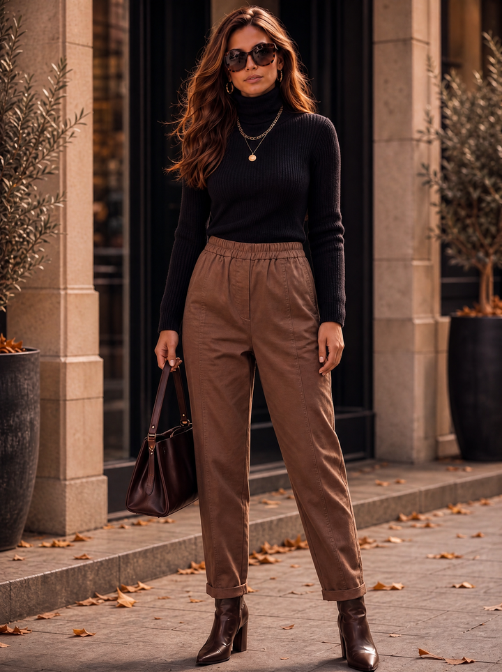 "MARTA” Relaxed Fit Acid Wash Trouser chocolate brown