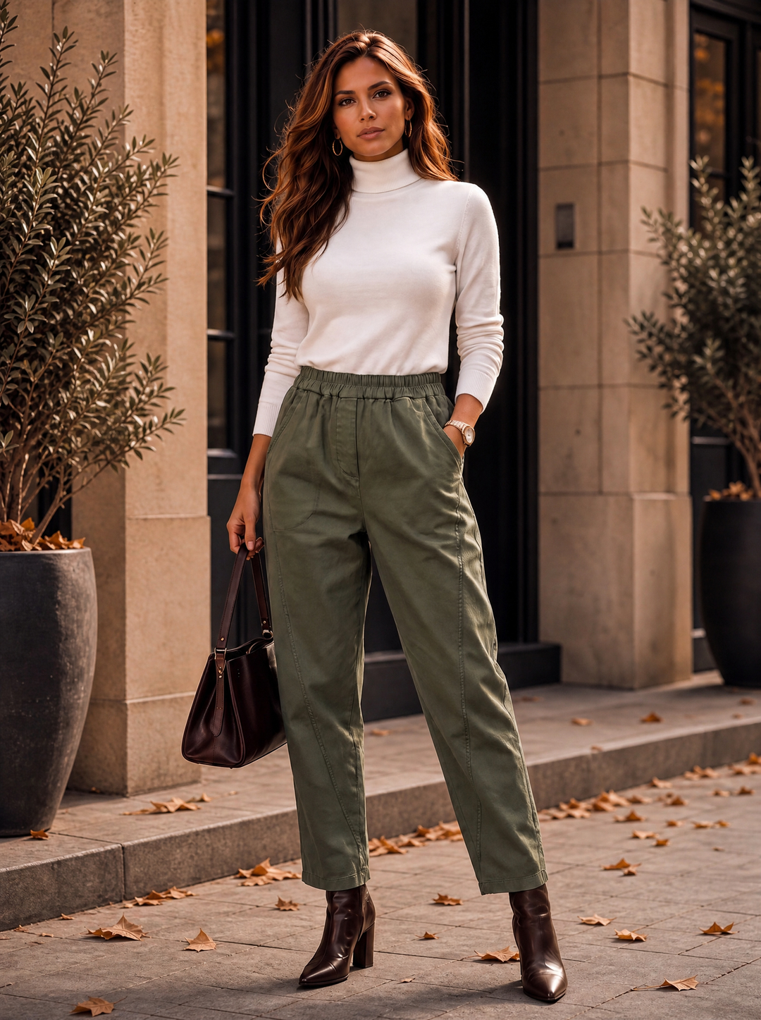 "MARTA” Relaxed Fit Acid Wash Trouser khaki green