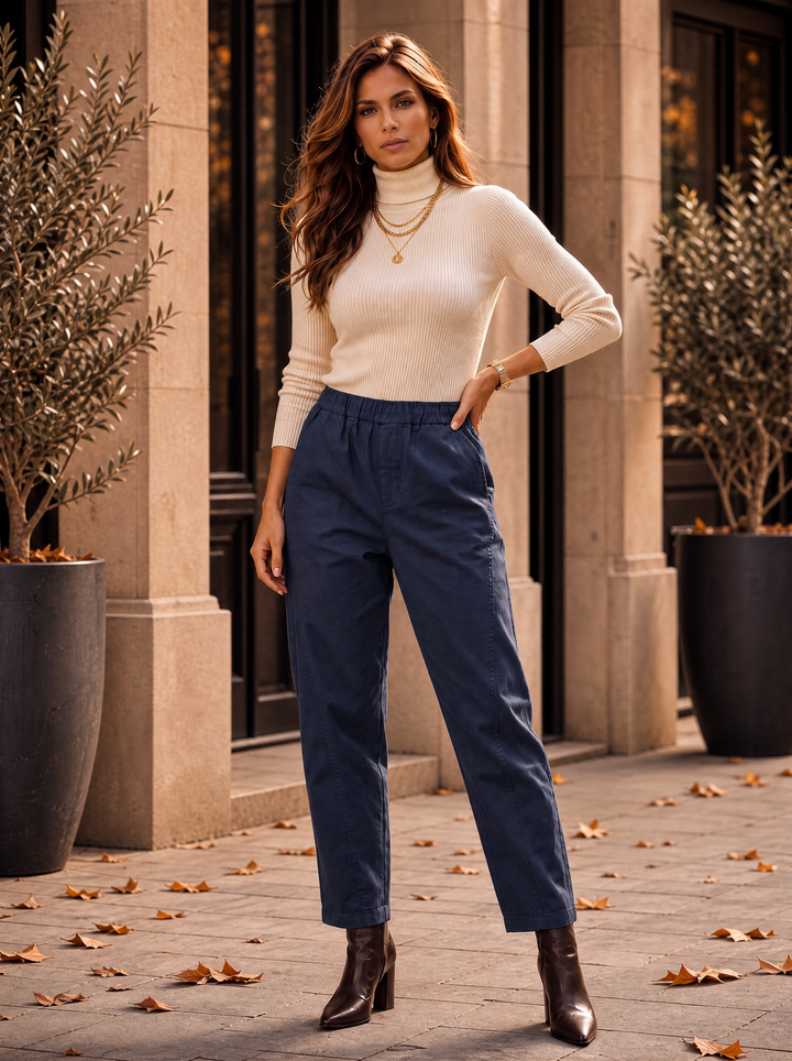 "MARTA” Relaxed Fit Acid Wash Trouser navy