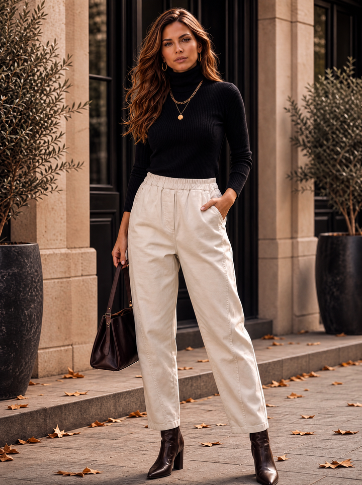 "MARTA” Relaxed Fit Acid Wash Trouser cream