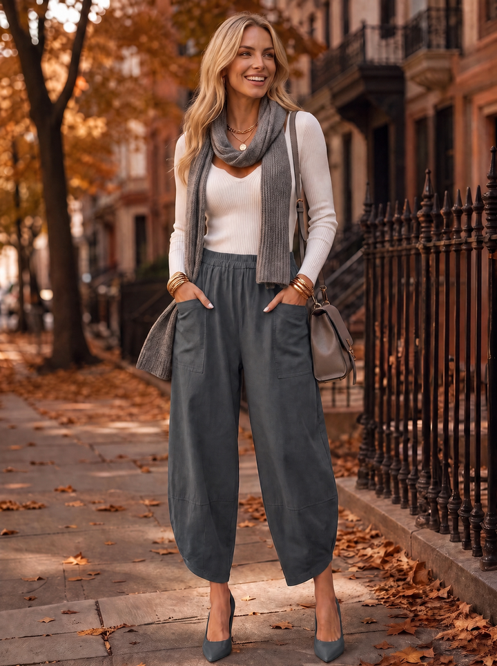 “LARA” Lagenlook Canvas Tulip Trousers