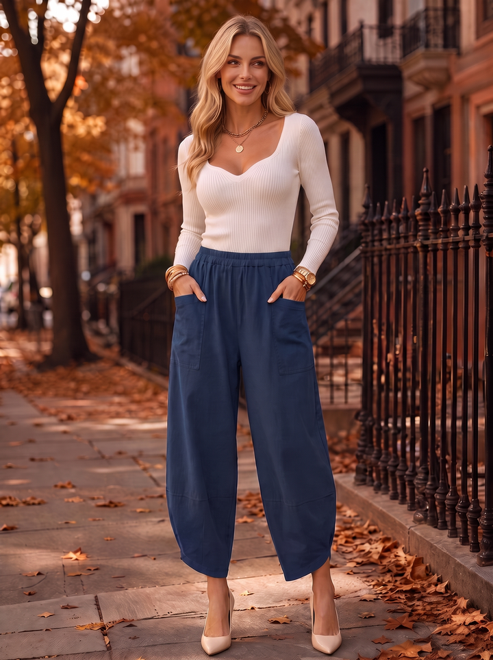 “LARA” Lagenlook Canvas Tulip Trousers navy