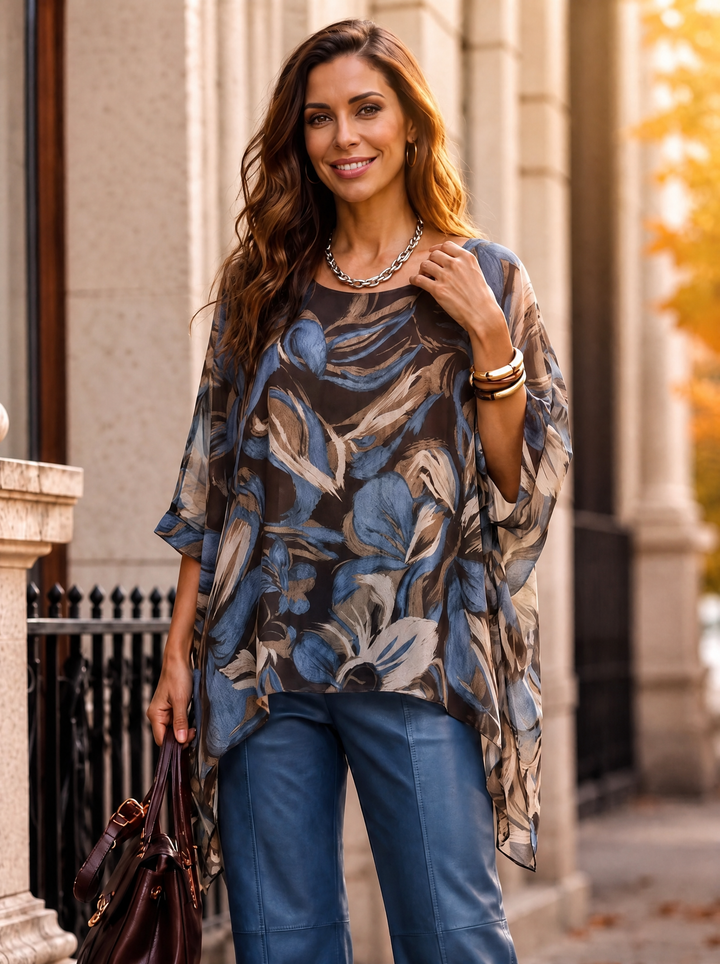 “SYDNEY” Abstract Floral Blouse denim blue