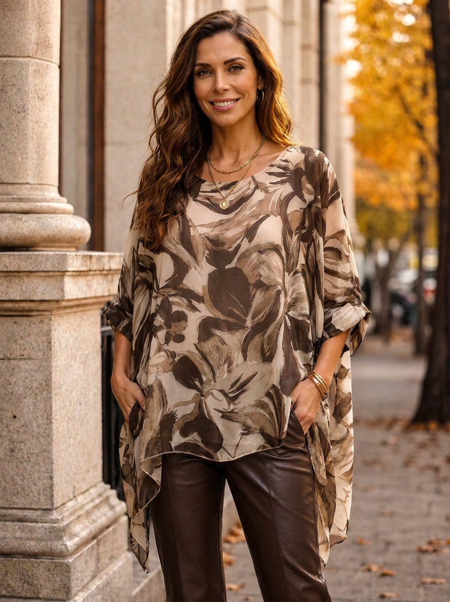 “SYDNEY” Abstract Floral Blouse mocha